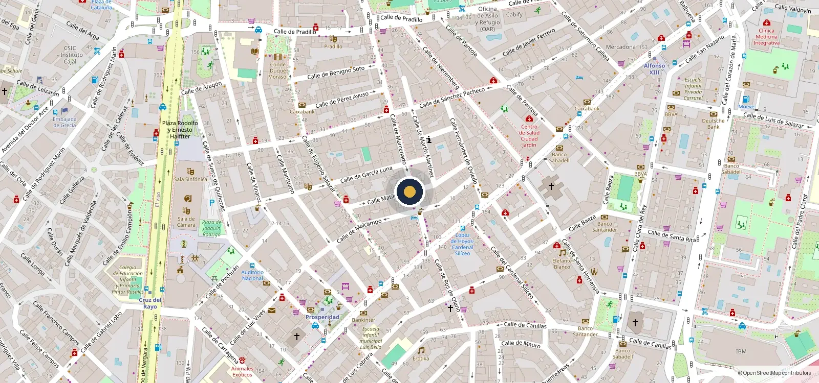 Plano de la zona con la ubicación de Keramik Studio en Calle Matilde Díez, 6, Madrid
